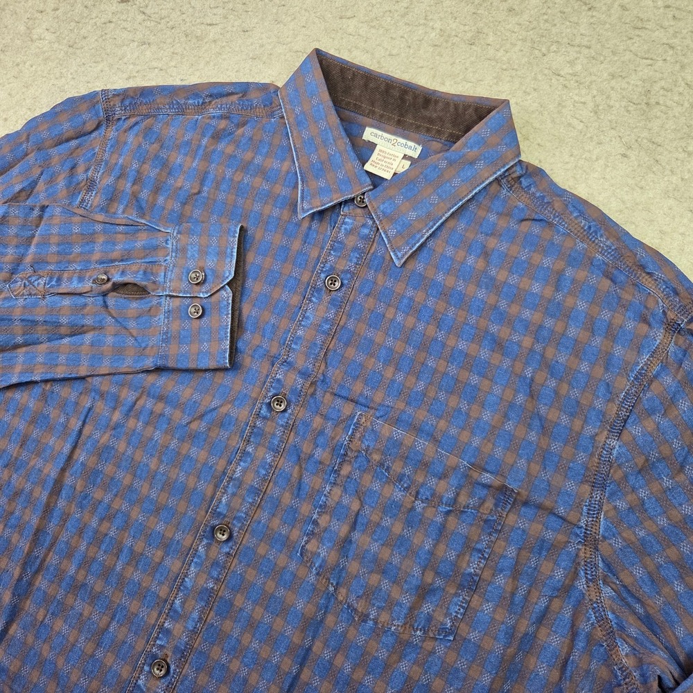 Carbon 2 Cobalt Shirt Mens L Blue Plaid Long Sleeve Button Up Casual